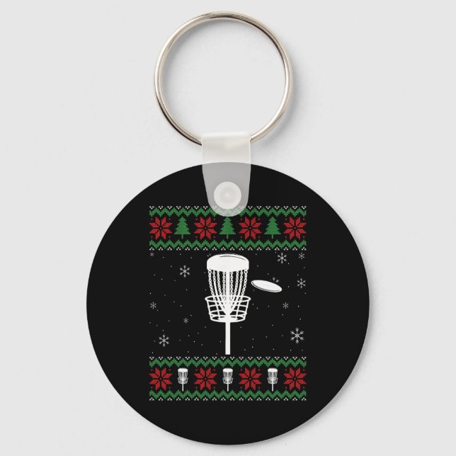Disc Golf hässlicher Weihnachtspullover Pyjama-Ges Schlüsselanhänger (Vorderseite)