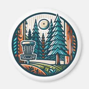 Disc Golf im Wald Retro-Vibe-Kunst Magnet