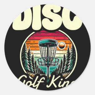 Disc Golf King Retro Wald Sonnenuntergang Runder Aufkleber