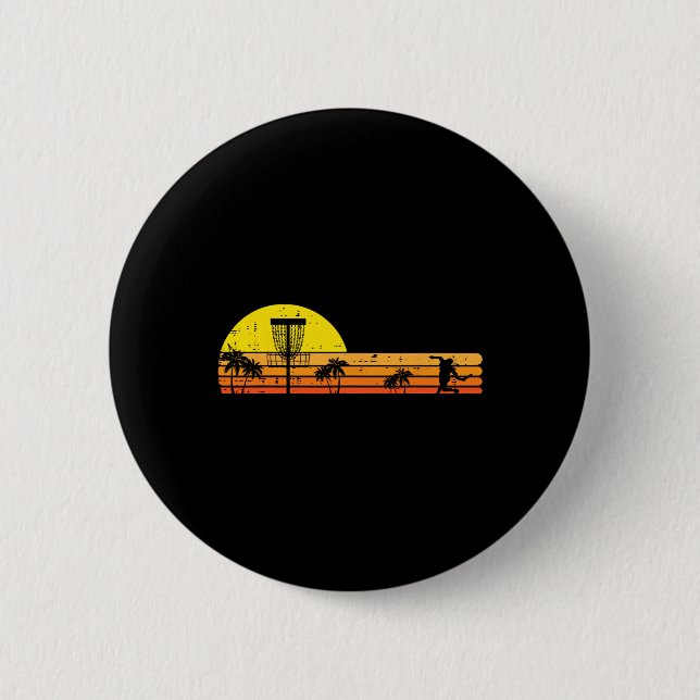 Disc Golf Palmen Retro Frisbee Frolf Sport Männer Button (Vorderseite)