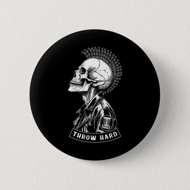 Disc-Golf-Spieler Punk Rock Totenkopf Mohawk Wirf  Button (Vorderseite)