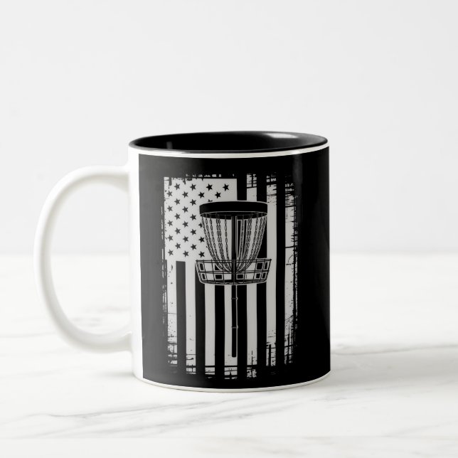Disc Golf USA Flag Golfer Golfing Sport Lover Zweifarbige Tasse (Links)