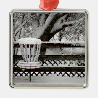 Disc-Golf-Ziel-Posten im Schnee Silbernes Ornament