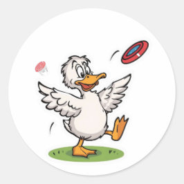 Disc Golfing Duck Funny Bird Runder Aufkleber