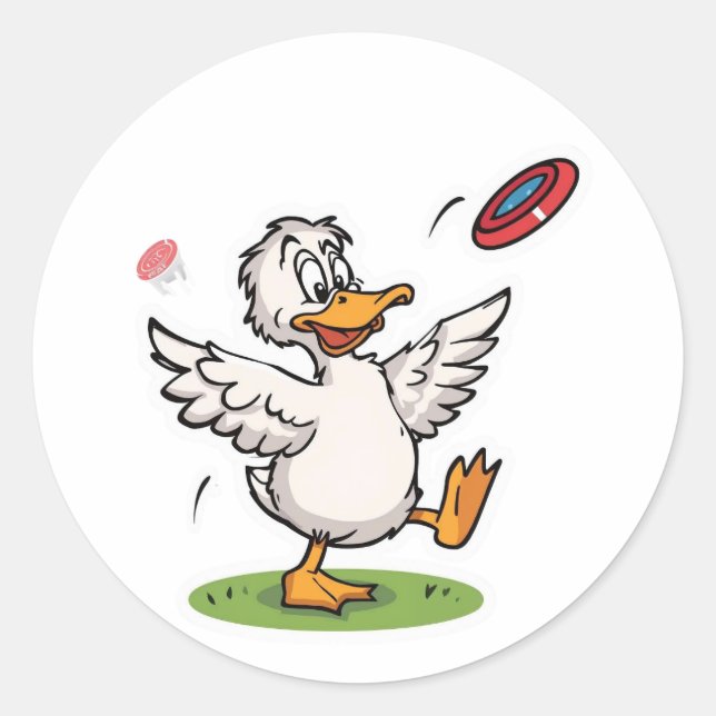 Disc Golfing Duck Funny Bird Runder Aufkleber (Vorderseite)