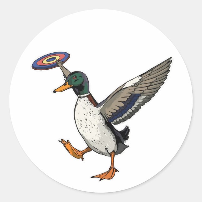 Disc Golfing Duck Funny Bird Runder Aufkleber (Vorderseite)