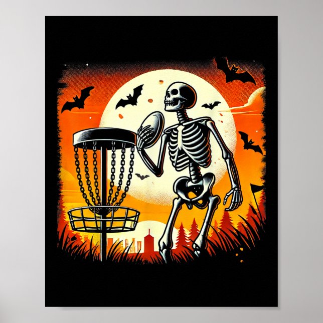 Disc Golfing Skelett Halloween Disc Golf für Squa Poster (Vorne)
