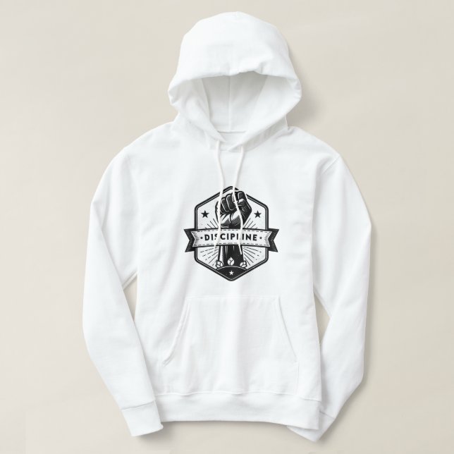 Discipline Hoodie – Minimal Motivational Typograph (Design vorne)