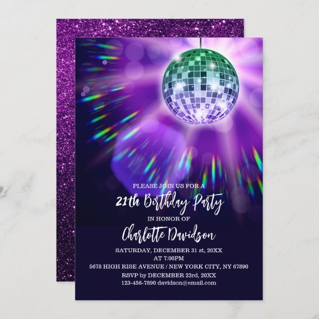 Disco 21. Geburtstagsparty Einladung (Vorne/Hinten)