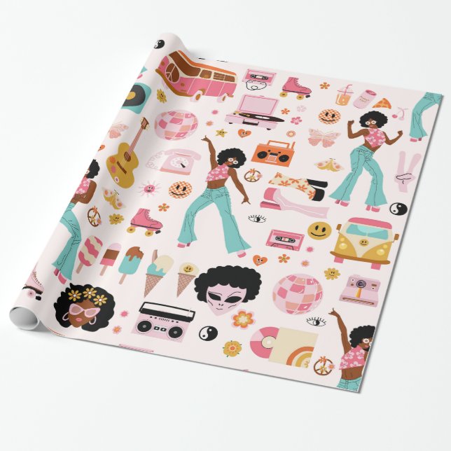 Disco-Alien afrikanischer 1970er Jahre Geschenkpapier (Ungerollt)