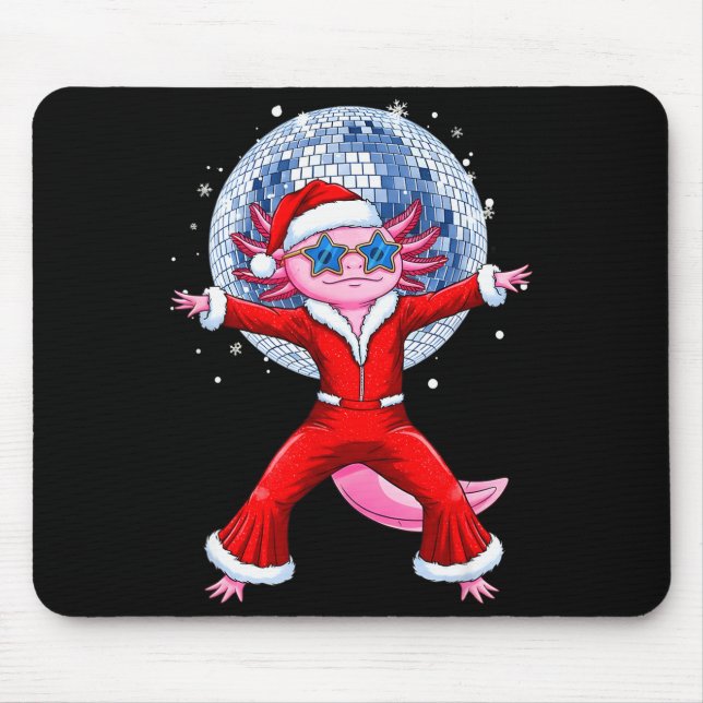 Disco Axolotl Weihnachtsmann-Anzug Lustiger Feiert Mousepad (Vorne)