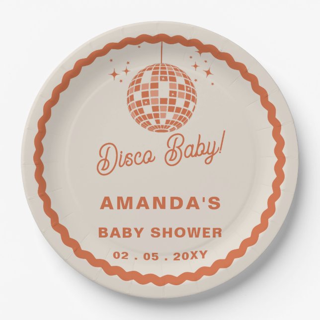 Disco Baby Retro Groovy Disco Kinderdusche Pappteller (Vorderseite)