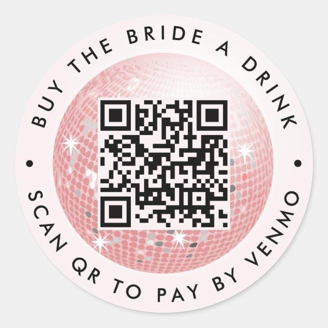 Disco Ball 70er kaufen Brie A Drink QR Code Rosa Runder Aufkleber (Vorderseite)