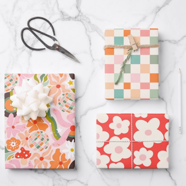 Disco ball and vinyl records x retro vibes geschenkpapier set (Vorderseite)