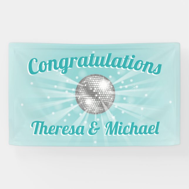 Disco Ball Baby Dusche Groovy Blue Boy Banner (Horizontal)