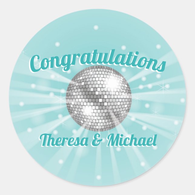 Disco Ball Baby Dusche Groovy Blue Boy Runder Aufkleber (Vorderseite)