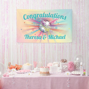 Disco Ball Baby Dusche Groovy Pastel Rainbow Banner