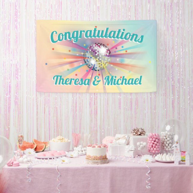 Disco Ball Baby Dusche Groovy Pastel Rainbow Banner (Party)