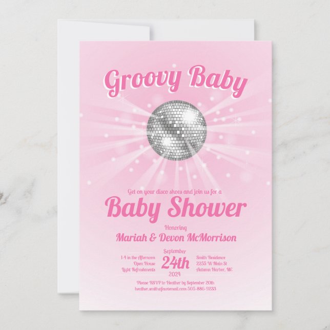 Disco Ball Baby Dusche Groovy Pink Girl Einladung (Vorderseite)