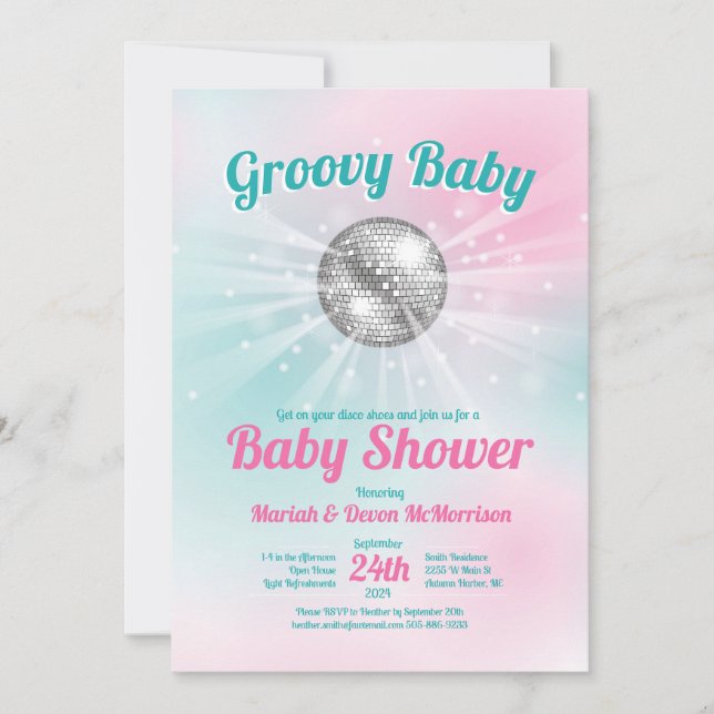 Disco Ball Baby Shower Groovy Einladung (Vorderseite)