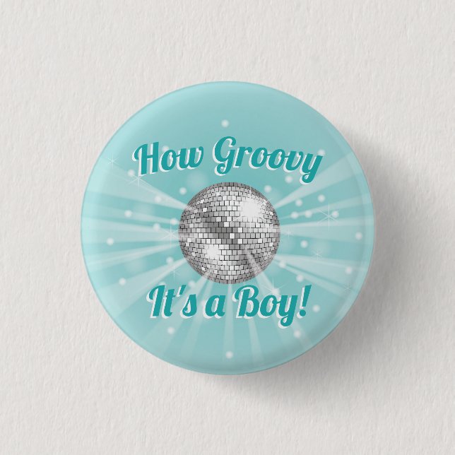 Disco Ball Baby Shower Groovy Es ist ein Junge Button (Vorderseite)