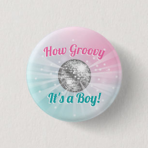 Disco Ball Baby Shower Groovy Es ist ein Junge Button