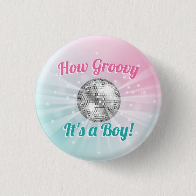 Disco Ball Baby Shower Groovy Es ist ein Junge Button (Vorderseite)