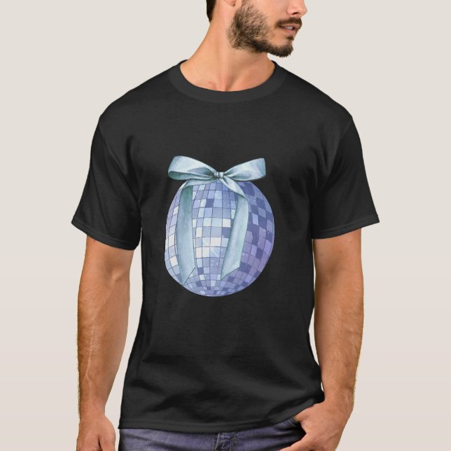 Disco Ball Blue Bow Coquette Giro Ästhetik T-Shirt (Vorderseite)