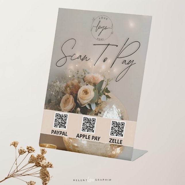 Disco Ball | Boho Florals | QR-Code | Zahlungszeic Sockelschild (Von Creator hochgeladen)