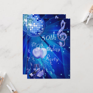Disco Ball, Champagne & Balloons 50. Geburtstag Einladung
