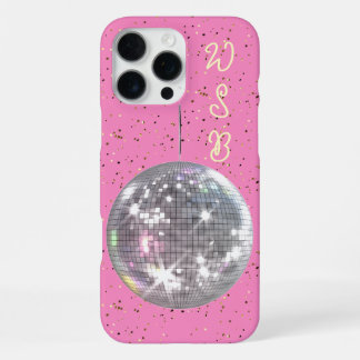 Disco Ball Confetti Personalisiertes Monogramm iPhone 16 Pro Max Hülle