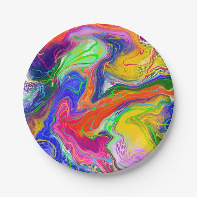 Disco Ball Electric Marble Fluid Art Pappteller (Vorderseite)