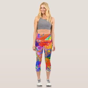 Disco Ball Electricity Fluid Art Capri Leggings