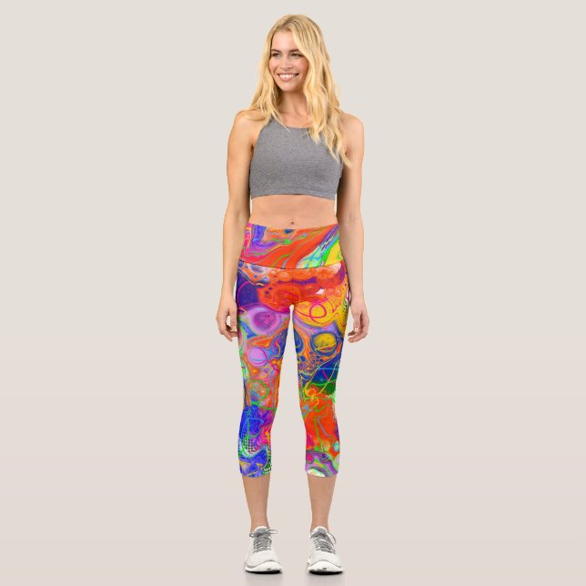Disco Ball Electricity Fluid Art Capri Leggings (Vorderseite)