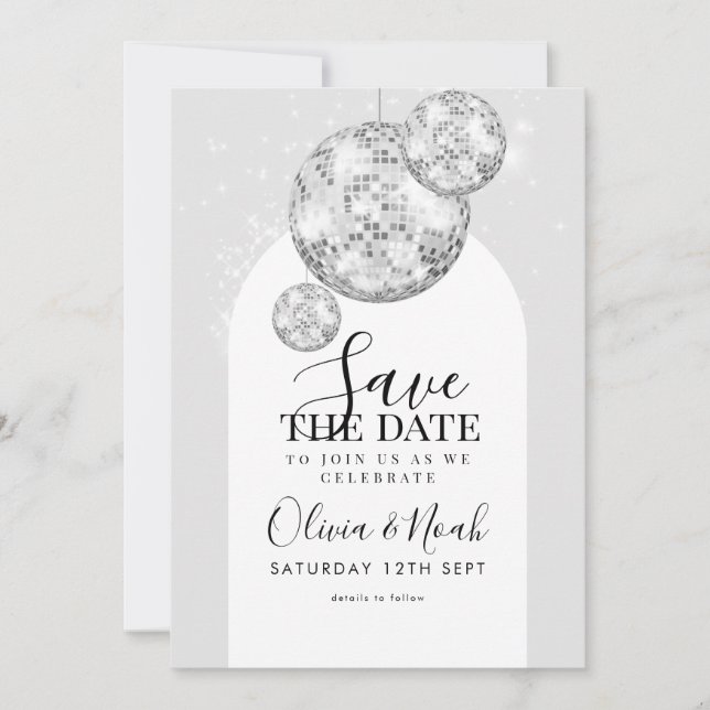 Disco Ball Engagement Party Save The Date (Vorderseite)