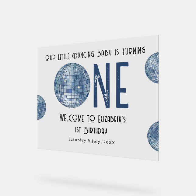 Disco Ball First Year 1st Birthday Party Acrylschild (Winkel)