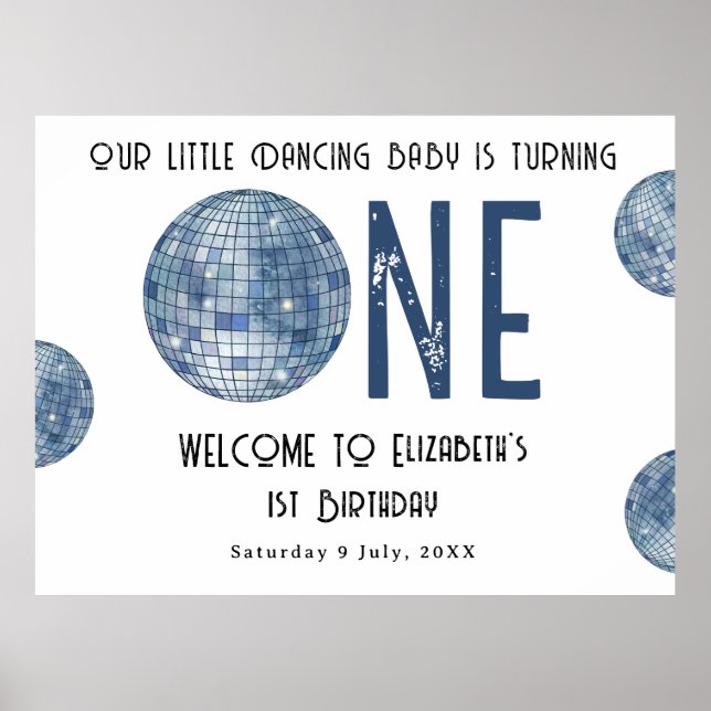 Disco Ball First Year 1st Birthday Party Poster (Vorne)