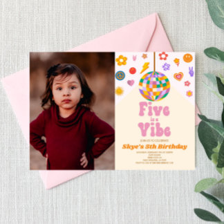 Disco Ball Five Is A Vibe 5th Birthday Party Einladung