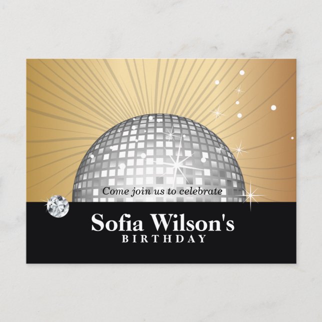 Disco Ball Geburtstag Postkarte Einladung (Vorderseite)