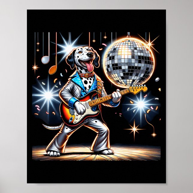 Disco Ball Guitar Dalmatian Dog Men Women Kids  Poster (Vorne)