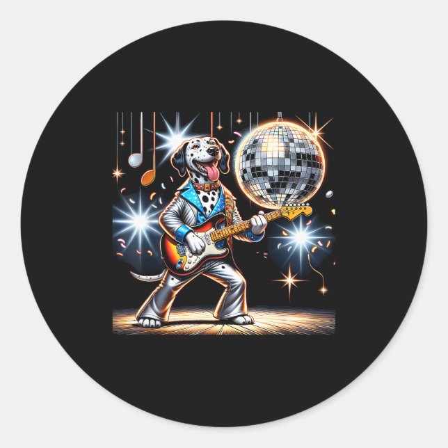 Disco Ball Guitar Dalmatian Dog Men Women Kids  Runder Aufkleber (Vorderseite)