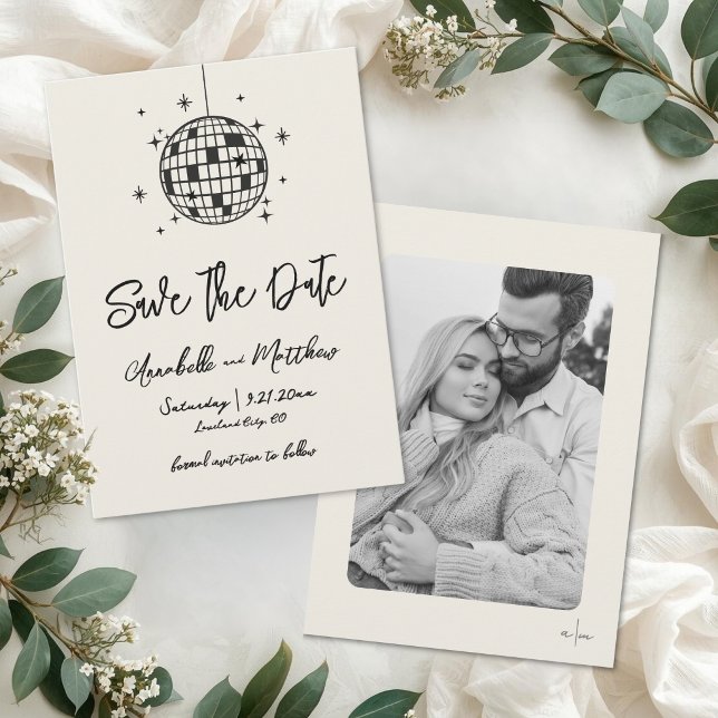 Disco Ball Hand Drawn Photo Wedding Save The Date (Disco Ball Hand Drawn Photo Wedding Save The Date )