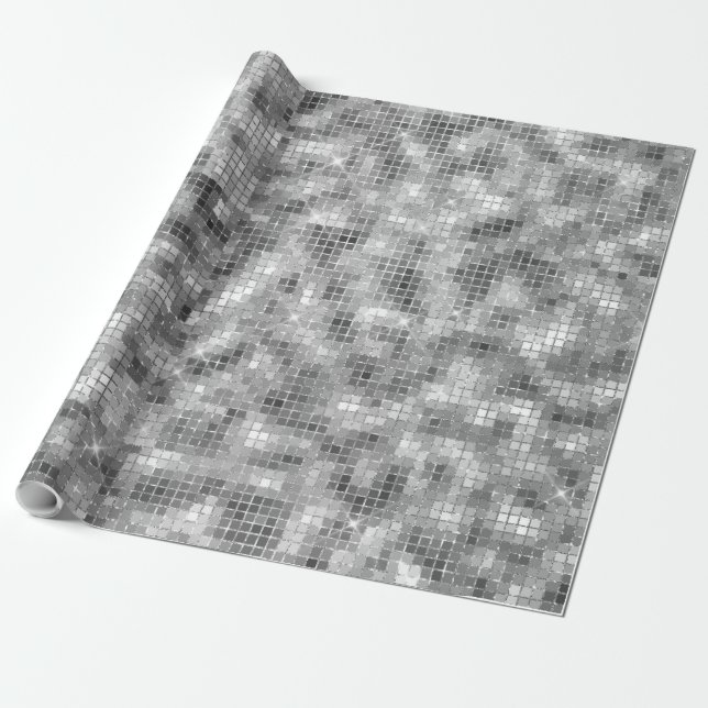 Disco Ball Light Silber Look Wrapping Paper Geschenkpapier (Ungerollt)
