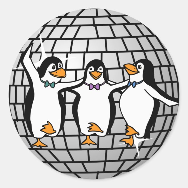 Disco Ball mit Dancing Pinguins Sticker (rund) (Vorderseite)