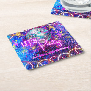 Disco Ball Party Neon Pink Glow Girl Party Rechteckiger Pappuntersetzer