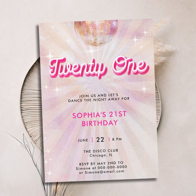 Disco Ball Pink Aquamarin Retro Dance 21. Geburtst Einladung (disco ball 21st birthday invitation girls blush pink vintage retro 70s dance party sparkle glitter)