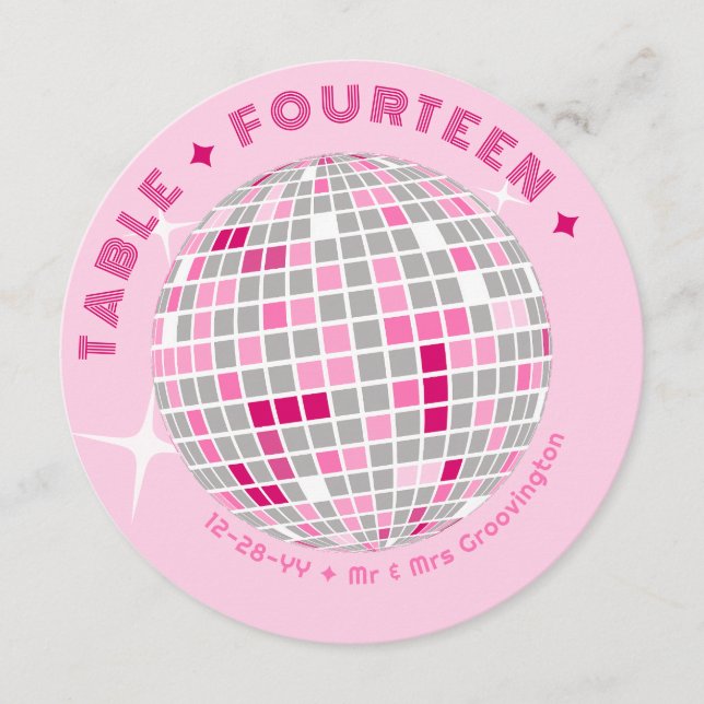Disco Ball Pink Round Wedding Tischnummer Card (Vorderseite)
