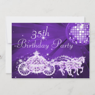 Disco Ball, Princess Coach & Horses 35. Geburtstag Einladung