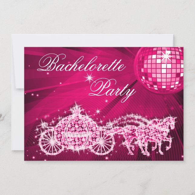 Disco Ball, Princess Coach & Horses Bachelorette Einladung (Vorderseite)