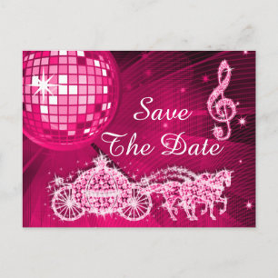 Disco Ball, Princess Coach & Horses Save the Date Ankündigungspostkarte